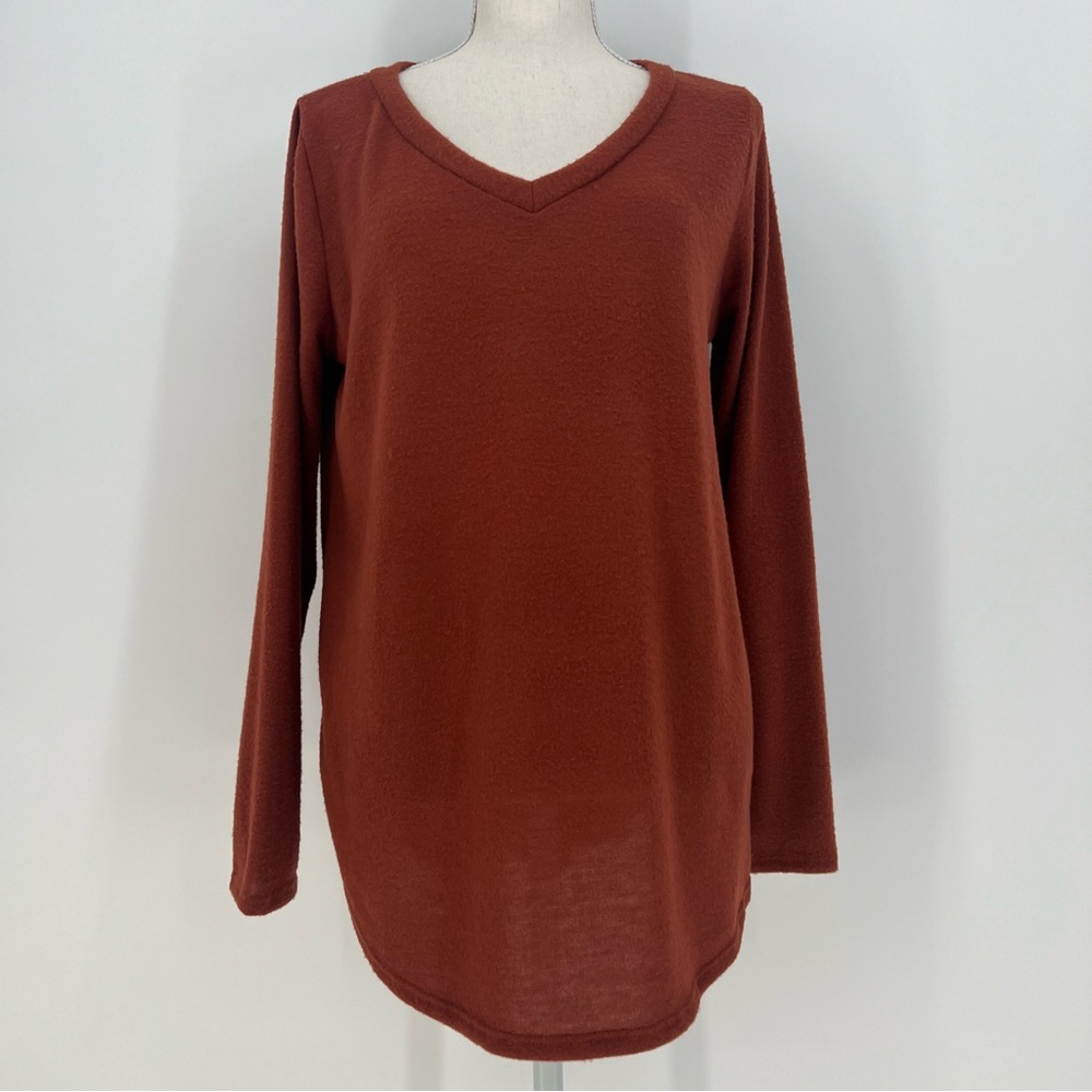Sew In Love Womens Small V Neck Long Sleeve Tunic Toasted Pumpkin Fuzzy Texture - Picture 2 of 13